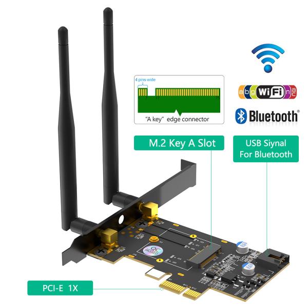 NGFF M.2 Key A To PCl-e X1 Adapter For WiFi And Bluetooth Card Connect Bluetooth Interface And Dual Antennas
