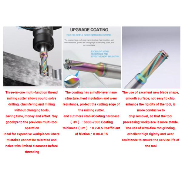 Drilling Chamfering Tungsten Carbide Milling Cutter Thread End Mill For Aluminum