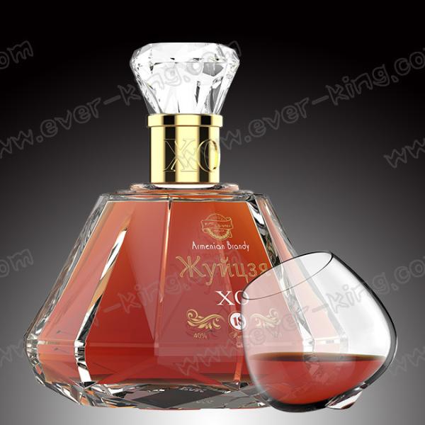 High End Diamond Shape Glass Brandy Bottle Embossed