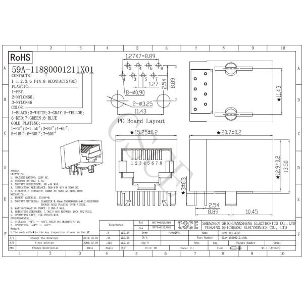 Unshielded Post RJ45 Ethernet Connector , RJ45 Connector Port 8 Pin 8 Contact