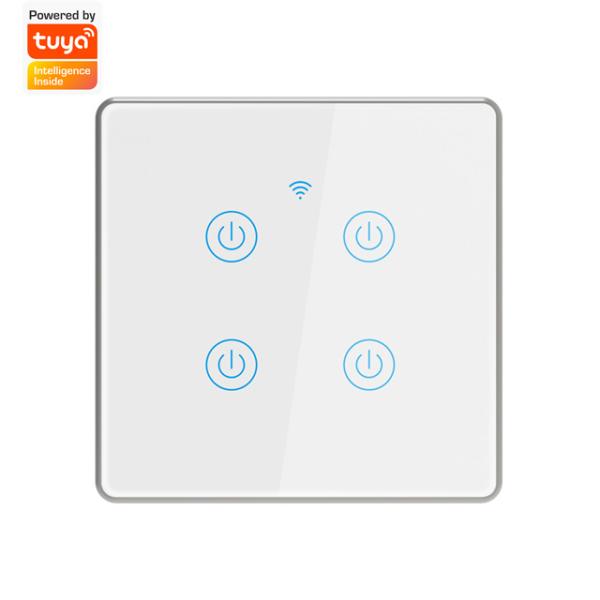 EU/US Standard Metal Bezel 4 Gang Household Switch Remote Smart Wall Light Switch Timer&Voice Control Support