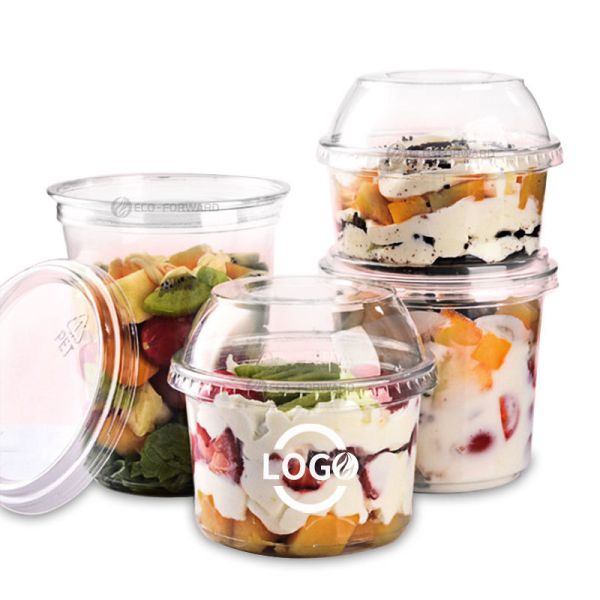 Disposable Custom Logo Dessert Cup PET Plastic Cups with Dome Lids