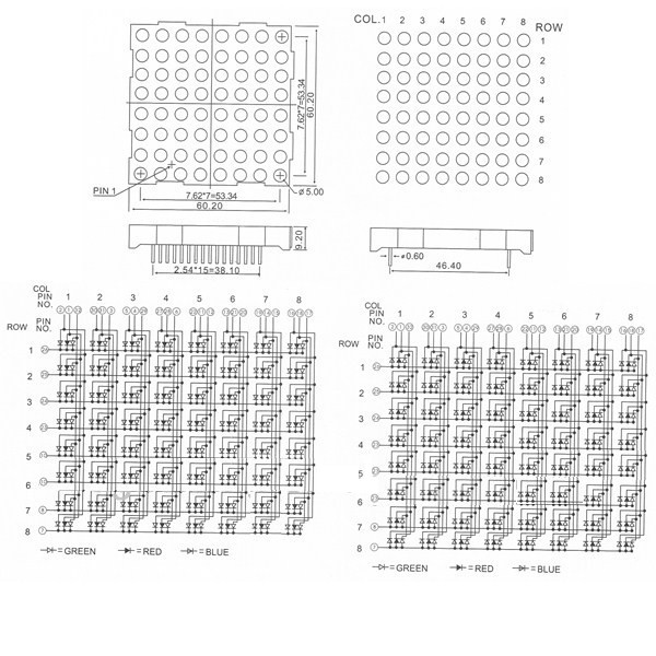 Rohs 8x8 Dot Matrix LED Display , Stable RGB LED Dot Matrix Display