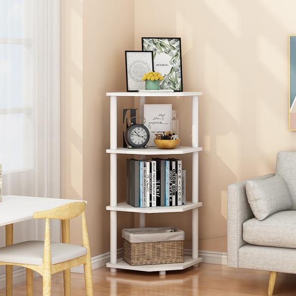 Multipurpose 4 Tier Modern Wooden Corner Bookshelf Display Stand For Livingroom