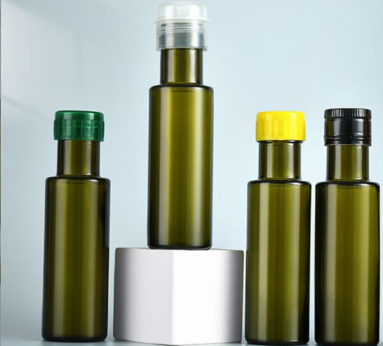 Industrial Green Brown Round Olive Oil Glass Bottles with Rubber Stopper Sealing Type