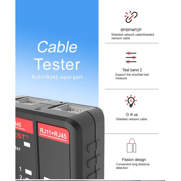 HABOTEST HT812 Network Cable Tester RJ11 RJ45 Dual-use Tester LED Status Display NC/HDMI Repair