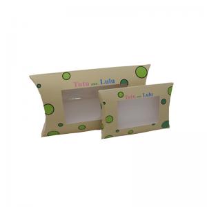 China Custom Recycled Paper Pillow Box Packaging With Transparent Window on sale