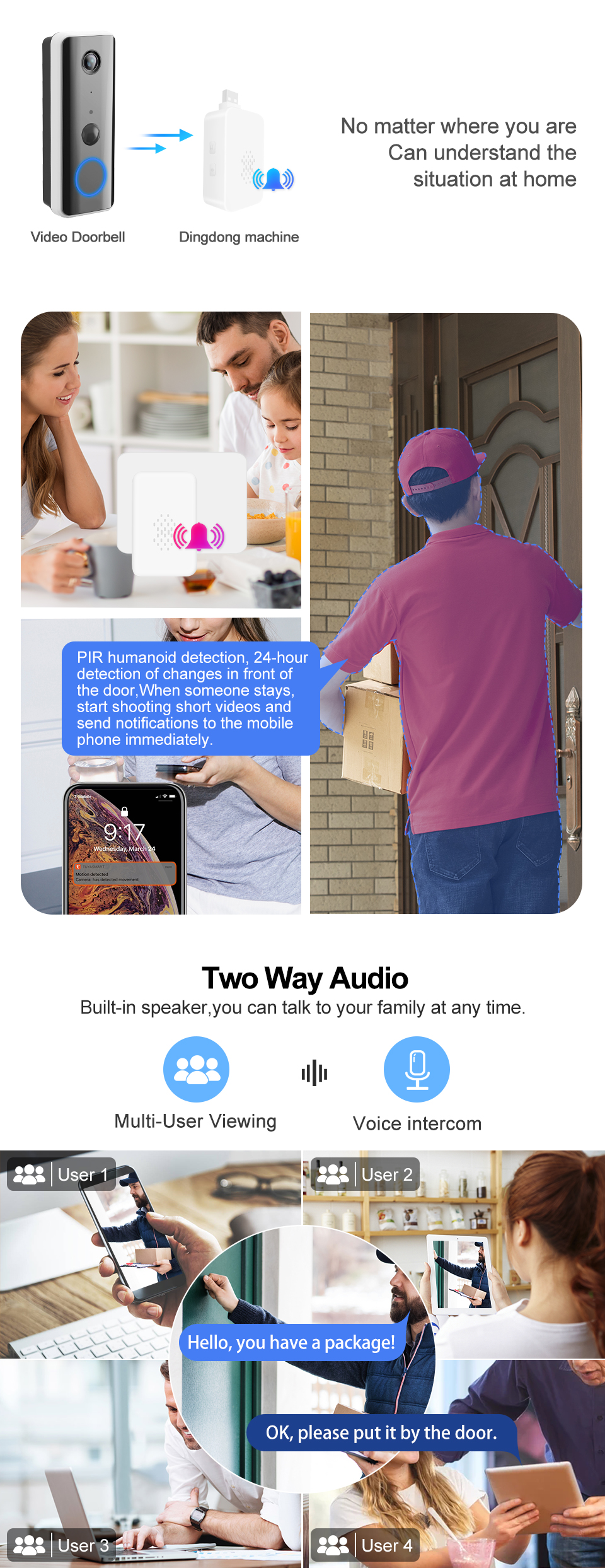 2 Way Audio WIFI Video Doorbell IP65 Waterproof Wireless Doorbell Camera With Chime