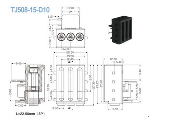 2P - 24P Screw PCB Terminal Block Pitch 6.20mm 300V 10A For Module Design