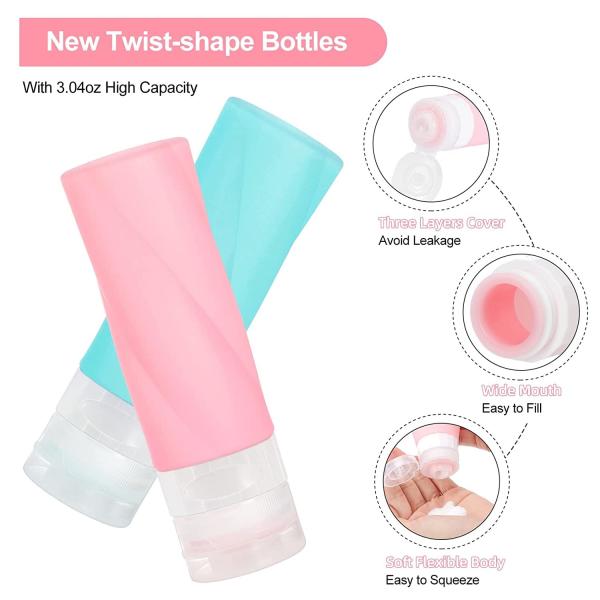 Makeup Silicone Squeeze Refillable Travel Containers Pink Braid Shape 3oz