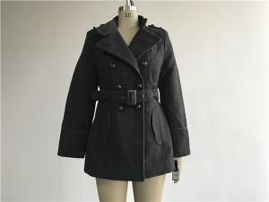 China Black Military Coat Ladies Double Breasted Melton Coat With PU Piping TW55641 on sale