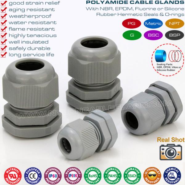 Straight Cable Glands, Metric & PG Thread, IP68, Polyamide 6 (Nylon 6), Grey RAL7001 & 7005, for Junction Box Straight Cable Glands, Metric & PG Thread, IP68, Polyamide 6 (Nylon 6), Grey RAL7001 & 7005, for Junction Box