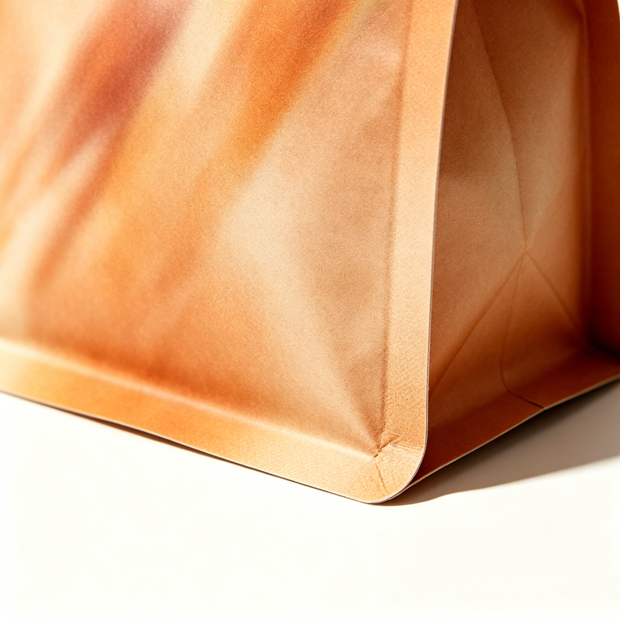 Custom Gradient Printed White Kraft Eight Side Seal Coffee Bag | Resealable Zipper Flat Bottom Pouch For Roasted Coffee Bean Packaging
