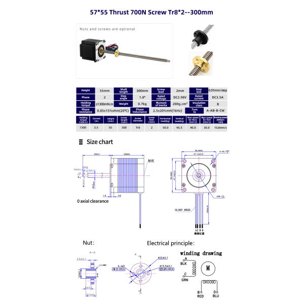 1300/1900mN.m Nema 23 Micro Screw Shaft Linear Stepper Motor With Lead Screw For 3d Printer Length 55/76mm
