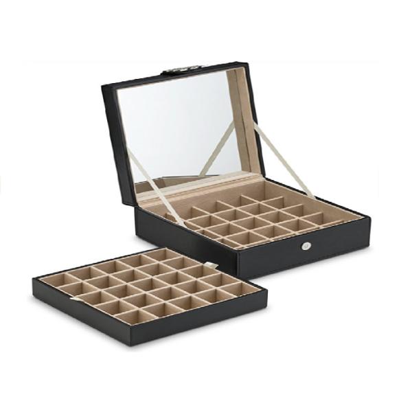 2 Layers Luxury Black Leather Cufflink Display Case , Empty Cufflink Boxes