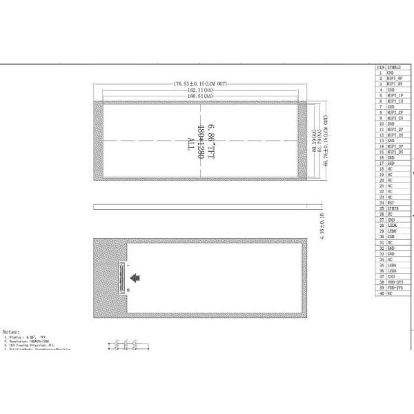 Kingpins 6.8 Inch Stretched Bar Display 1280*480 Mipi TFT LCD Display Module for Ovens Microwave Oven