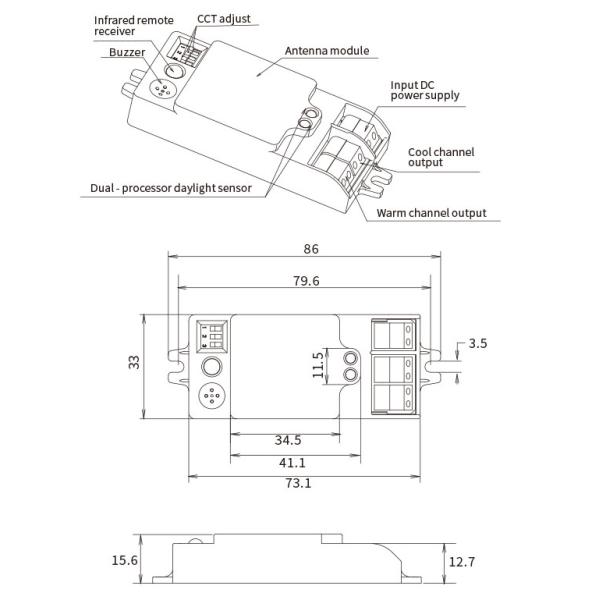 Wireless RF 12V Microwave Sensor Tunable White IP20 CCT Adjustment