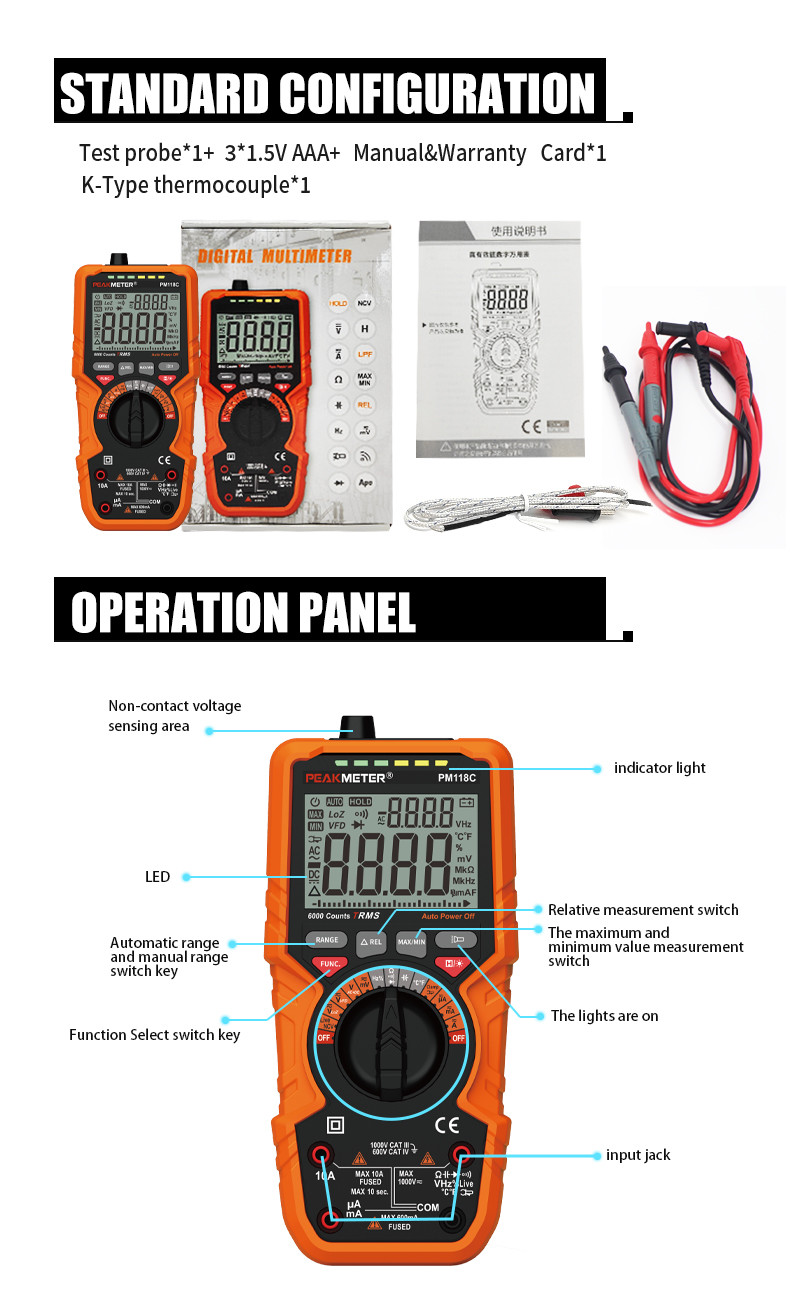 Manual And Auto Range Digital Meter for AC DC Voltage MAX And MIN Measurement