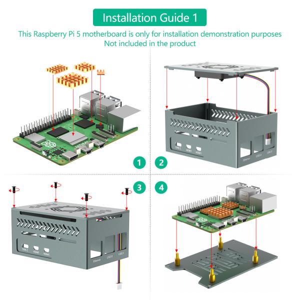 Raspberry Pi 5 Aluminum Case with 4010 PWM Fan and Copper Heatsinks Support Official Active Cooler