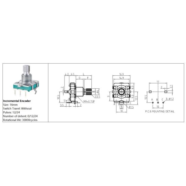 EC16 16mm Incremental Rotary Encoder Metal Shaft Shaft Sleeve No Switch 12/24pulses