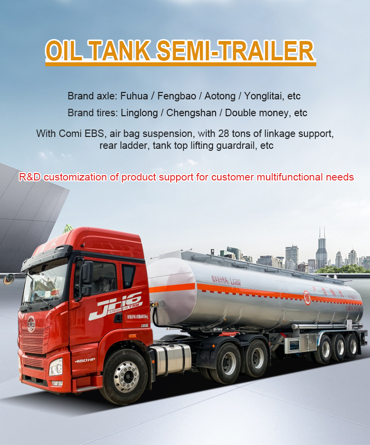 Stainless Steel 42000 Litres Tank Semi Trailer Diesel Jet Fuel Truck 20 - 100T Loading Capacity
