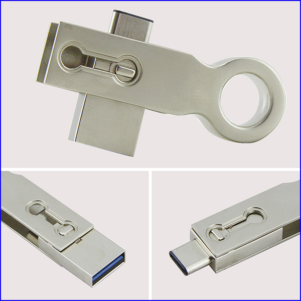 Smart Phone External Storage 128GB USB Flash Drive Key Ring Attached
