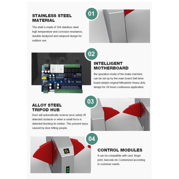 304 Stainless Steel Wing Gate Turnstile Custom Dimension Anti Collision