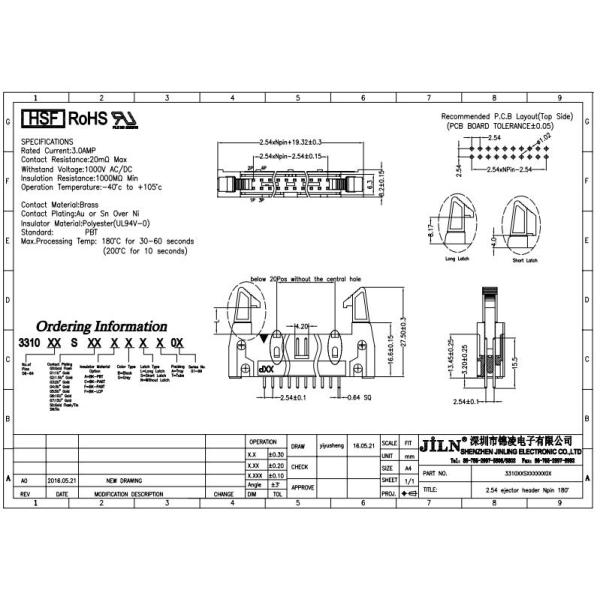 DC2 NPin PA6T PBT Male Ejector Header Connectors SMT DIP RA For PCB Board