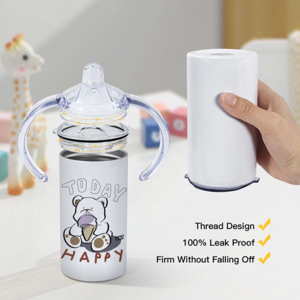 12oz Blank Stainless Steel Sublimation Tumblers Straight Sippy Cup With Straw Baby Feeding Bottle With Handle