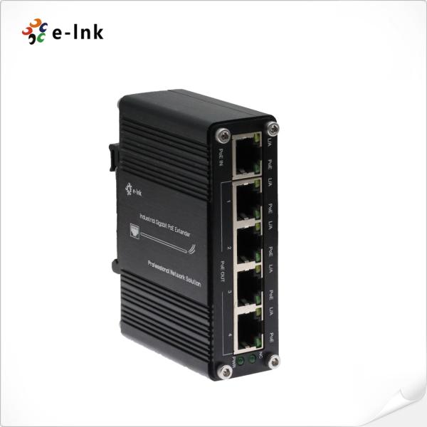 Industrial 1-Port 802.3at PoE+ to 4-Port 802.3af/at Gigabit PoE Extender