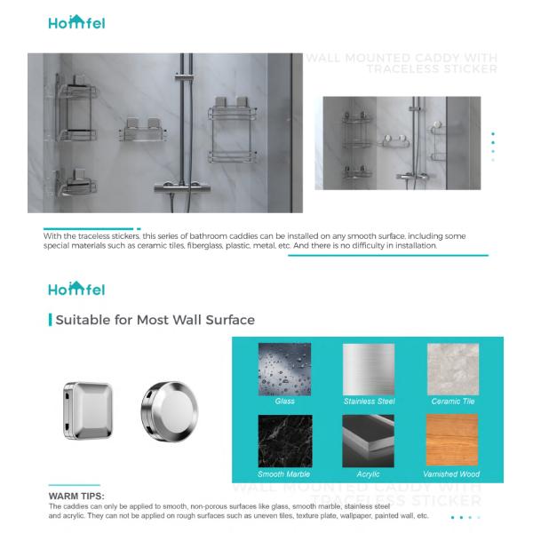 Multi Function Stainless Steel Hanging Shower Caddy With Suction Cup