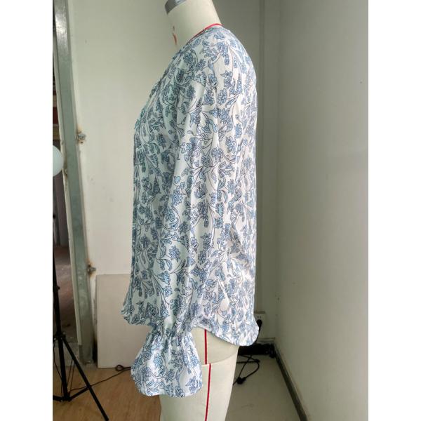 Chiffon Printed 100% Polyester Women'S V Neck Long Sleeves Shirt
