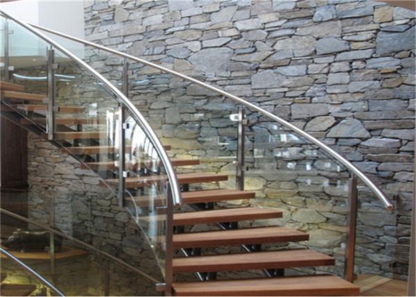 Quality Wooden Treads Curved Staircase Building Curved Stairs With Laminated Tempered Glass Railing for sale
