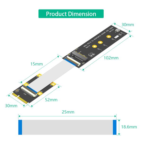 M.2 NGFF to Mini PCI-e Adapter with High Speed Data Transmission 3.3V Power LED Supports 2230/2242/2260/2280 Card Dimensions