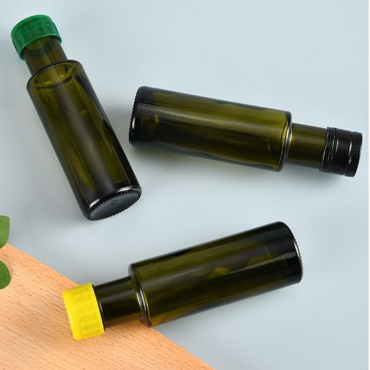 Industrial Green Brown Round Olive Oil Glass Bottles with Rubber Stopper Sealing Type
