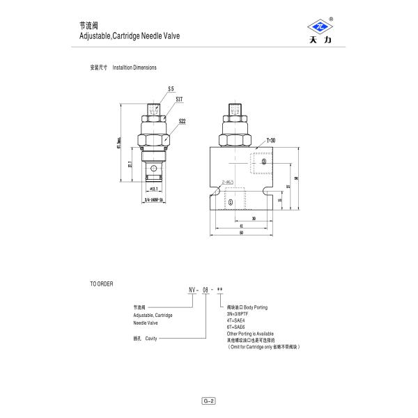 Adjustable Hydraulic Cartridge Needle Valve NV-08 With 45L/M Flow Max
