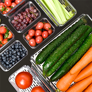 Fridge Organizer, Stackable Refrigerator Organizer Bins With Lids, BPA-Free Produce Fruit Storage Containers