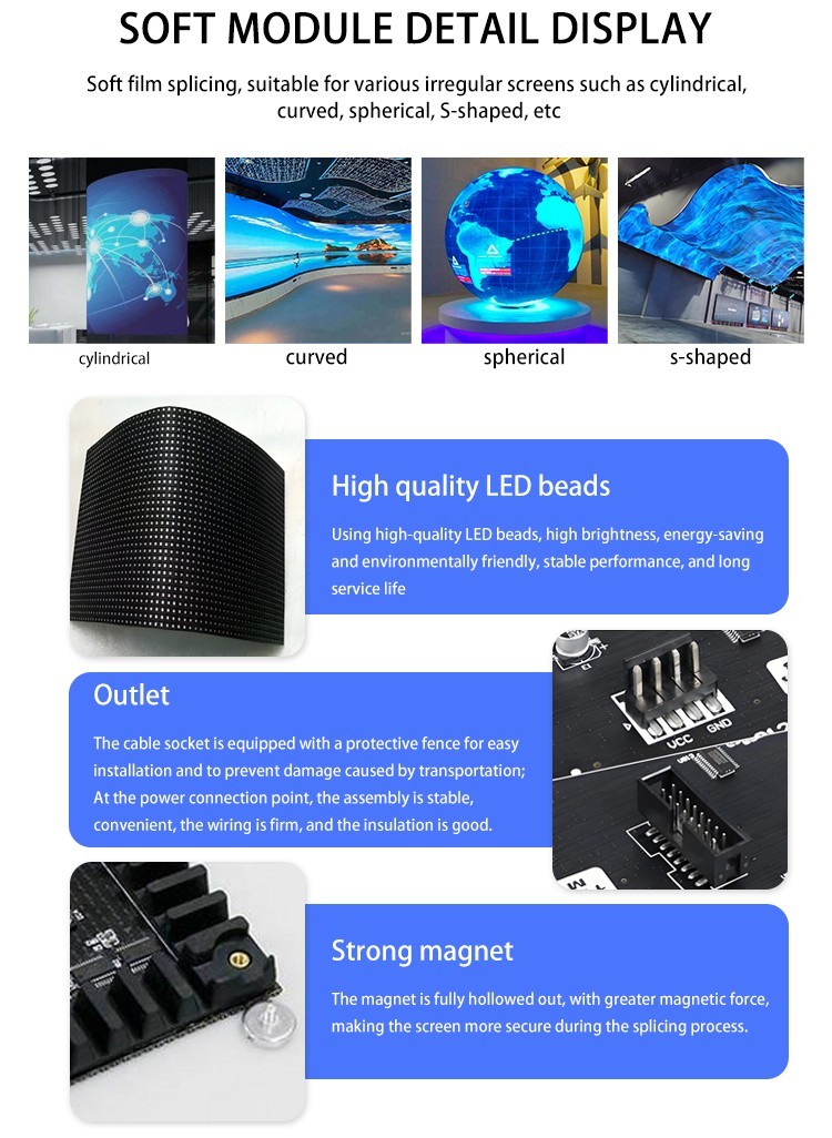 Indoor Flexible LED Display with Customizable Shape for 360 Degree Viewing P5 Roll-Up Screen with P2 P2.5 P3 Options