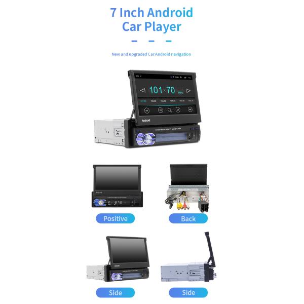 GPS Car Mount Tablet Android 1 DIN Auto Retractable Screen Car Player Bluetooth