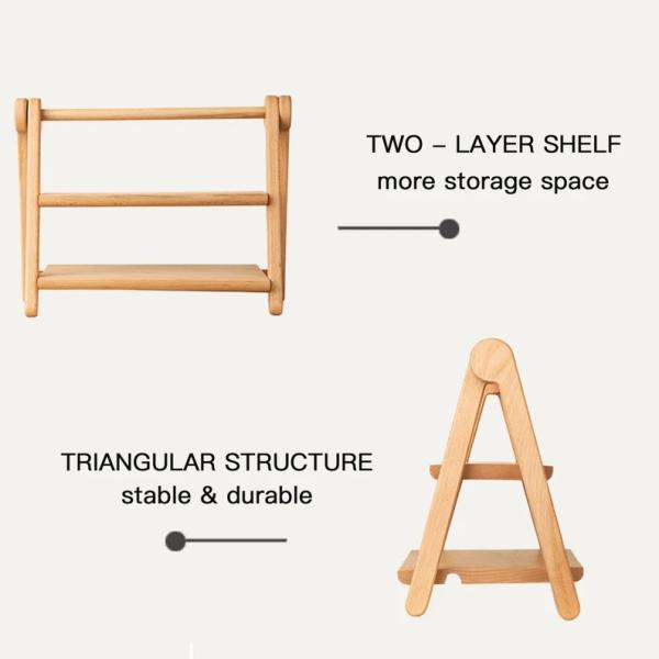 Wood Countertop Shelf Organizer 2-Tier Table Ra 2-Tier Table Rack Assemble Triangle Desk Shelf Wooden Kitchen Counter Organizer
