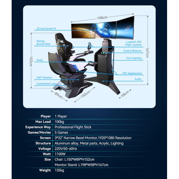 Virtual Reality Flight Simulator Games Vr Headset Big Screens Logitech X52 Stick Flying 360 Chair