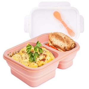 2 Compartments Collapsible Lunch Containers With Lid Lunchbox With Utensils
