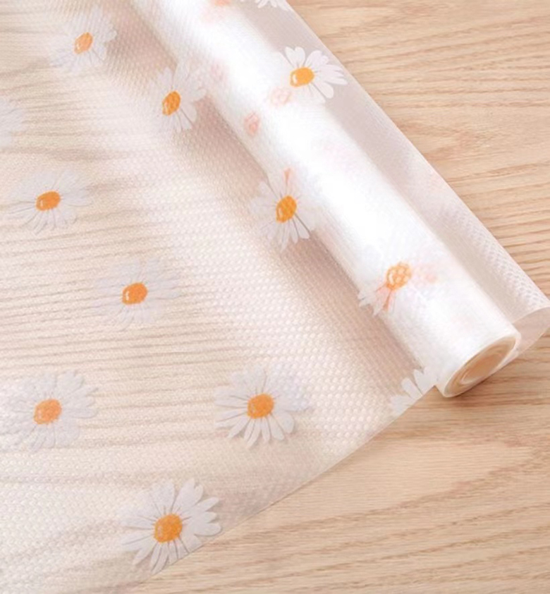 Washable EVA Kitchen Cabinet Drawer Tool Shelf Liner with Small Chrysanthemum Pattern