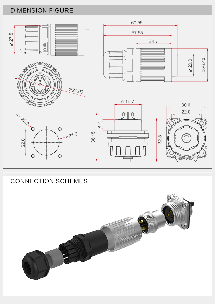 CNLINKO M20 4 pin waterproof connector Outdoor 4 Pin Circular Plug Socket ip67 waterproof connector