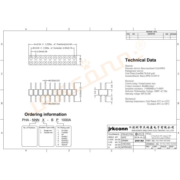Straight Dip Type Round Pin Header Connectors 2X20 Multi Pin Connector