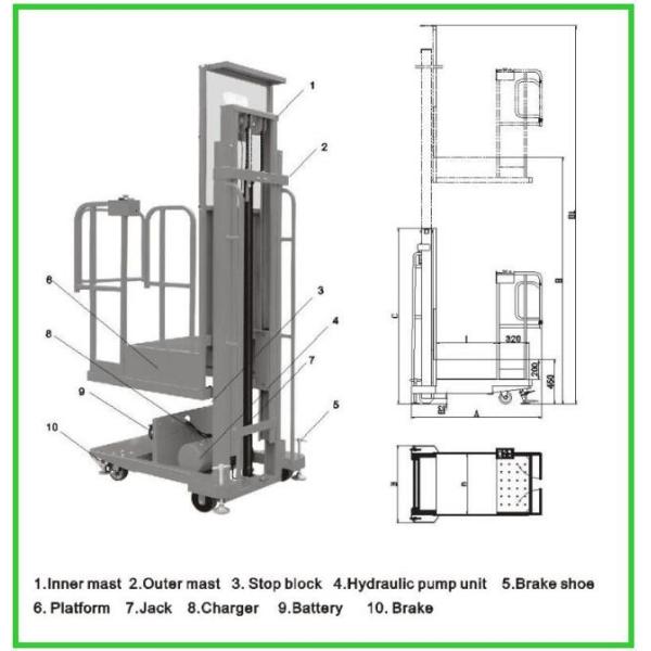 4.5m Platform Height Semi Automatic Electric Order Picker With 200kg Load Capacity