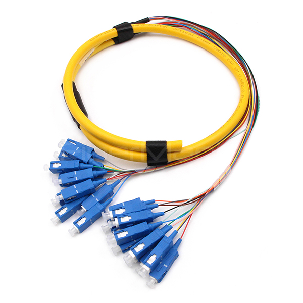 SC UPC 24 Cores Fiber Optic Pigtail OFNR W/2 Bundles Fiber Breakout Cable OS2 Yellow Jacket