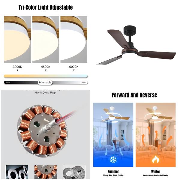 Factory Direct Ceiling Fans with Lights and Remote Dimmable 3CCT Reversible BLDC Motor ABS Blades for Bedroom Living Room
