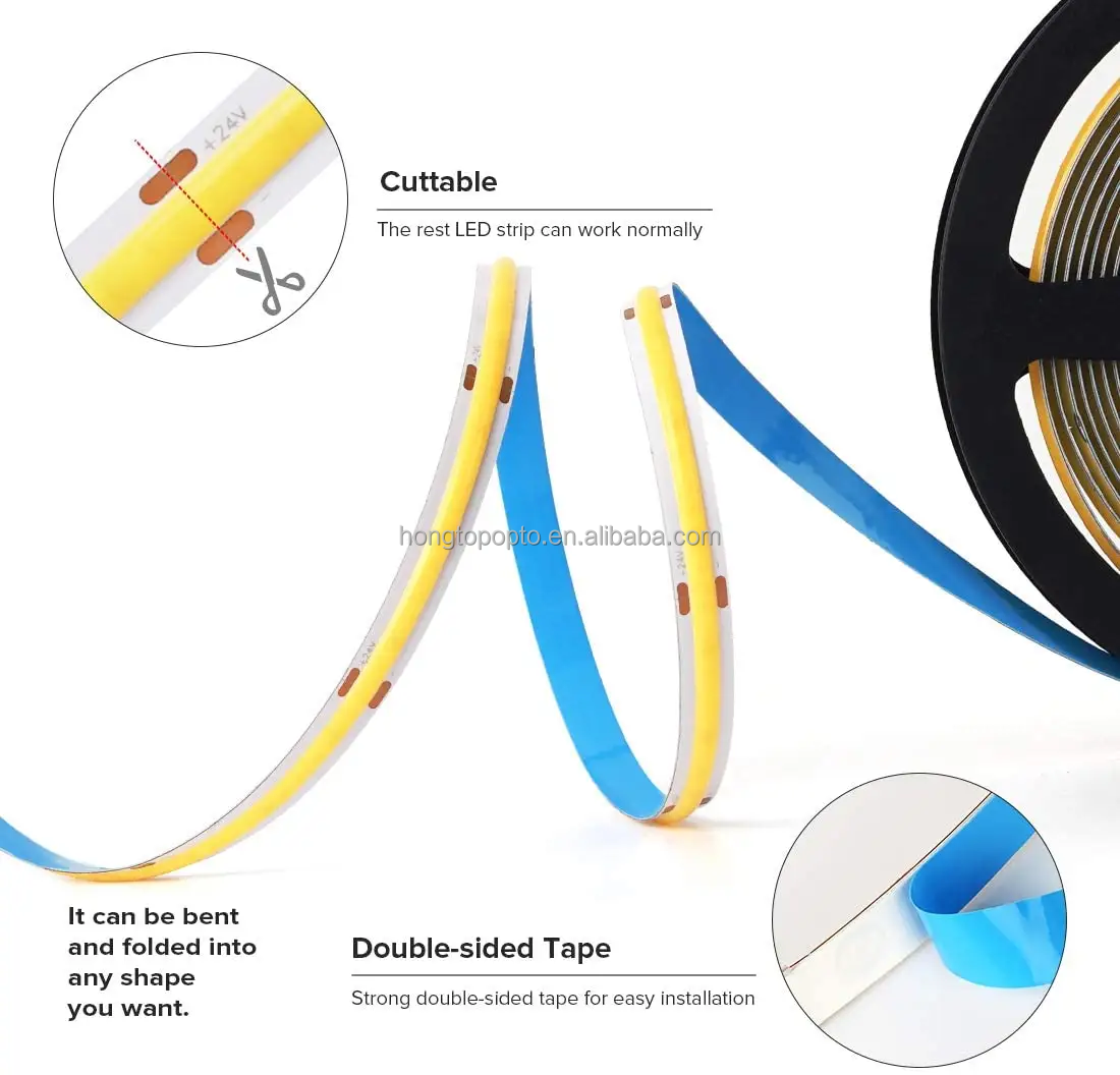 480 LEDs/m COB Strip Light High Density 20m No Voltage Drop Flexible 24V LED Lighting