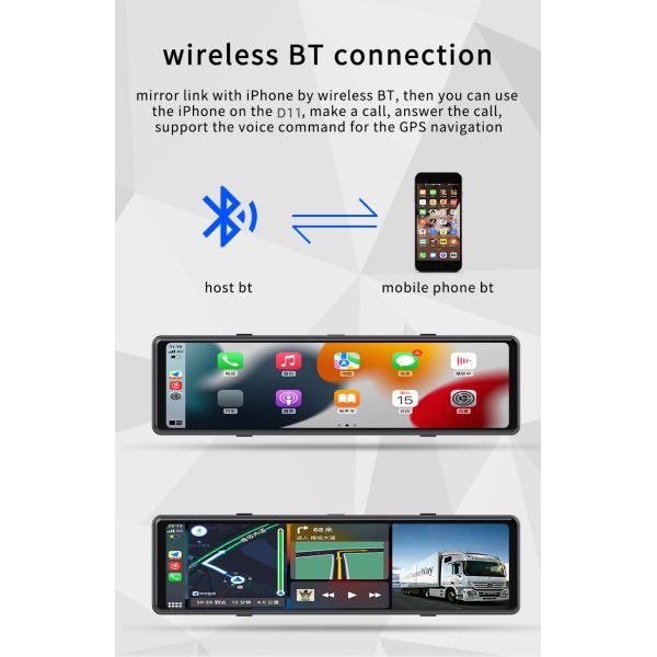 AHD1080P Android Wireless Carplay Rear View Mirror DVR WIFI GPS 3 Cams